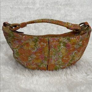 HOBO International Leather Hobo Bag Floral Snakeskin Embossed Purse